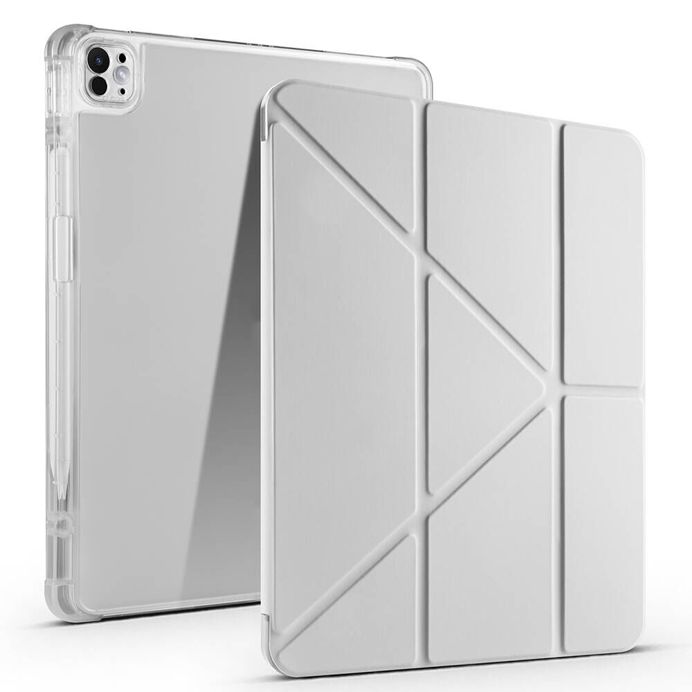 Apple iPad Air 11 2024 Kılıf Tri Folding Kalem Bölmeli Standlı Kılıf Gri