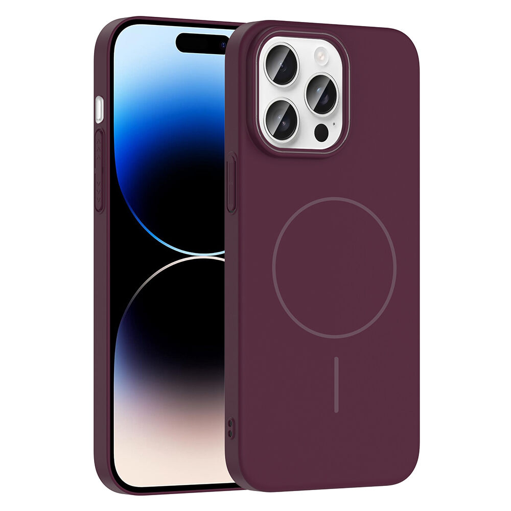 iPhone 14 Pro Max Kılıf Kablosuz Şarj Özellikli Ruby Silikon Kapak Mürdüm