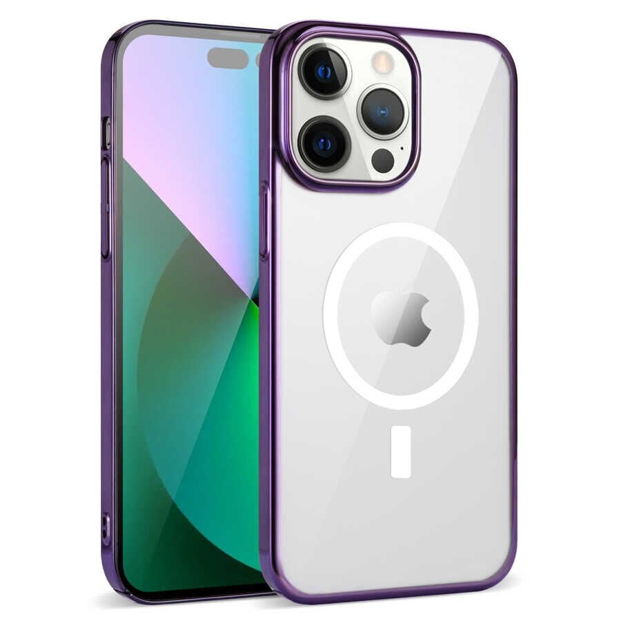 iPhone 14 Pro Kılıf Wireless Şarj Özellikli Pixel Magsafe Kapak Derin Mor