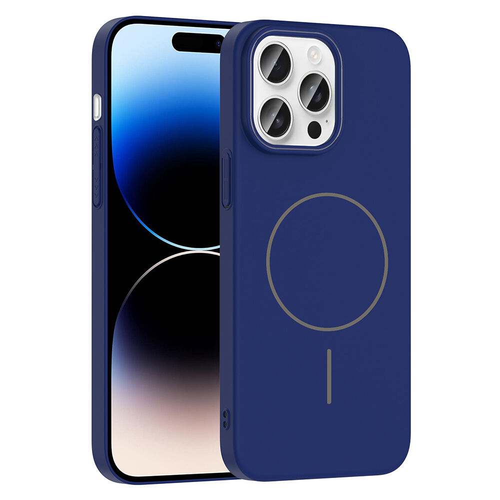 iPhone 14 Pro Max Kılıf Kablosuz Şarj Özellikli Ruby Silikon Kapak Lacivert