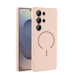 Samsung Galaxy S26 Ultra Kılıf Meta Lansman Magsafe Kamera Korumalı içi Kadife Yumuşak Renkli Süet Silikon Rose Pembe