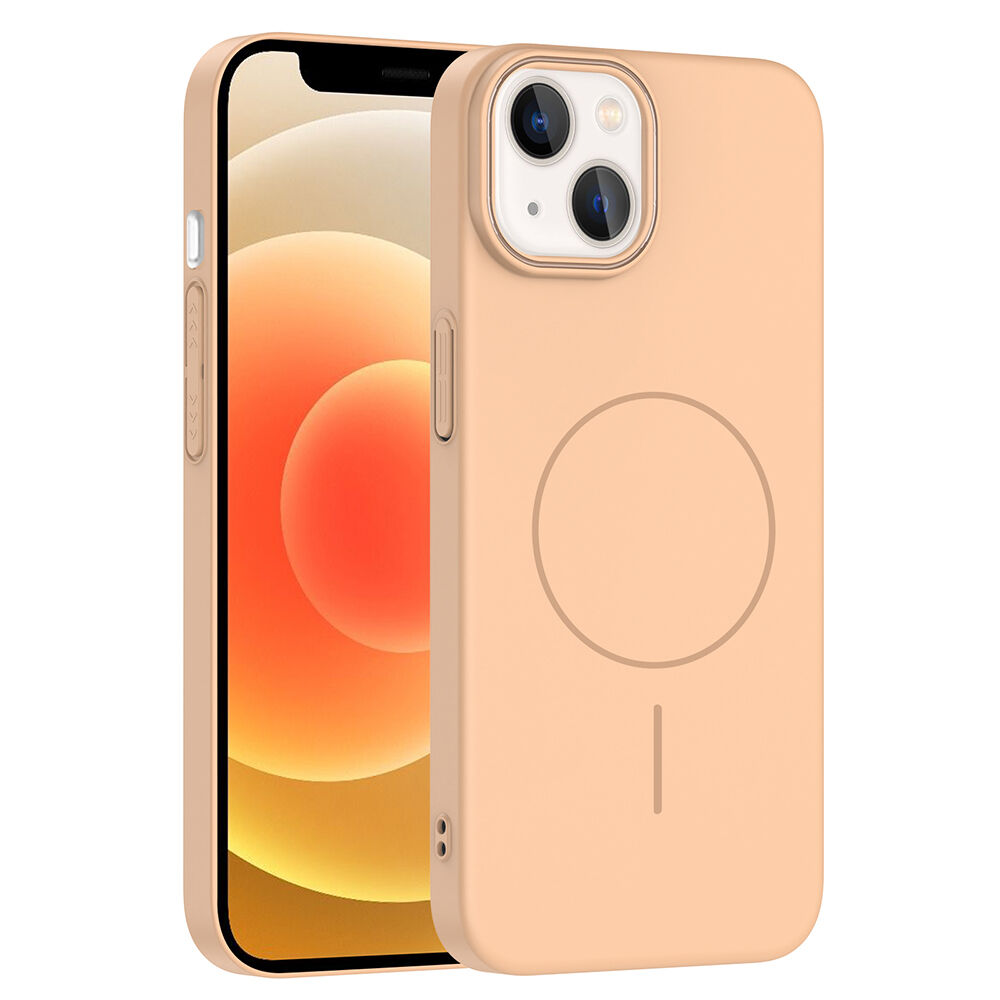 iPhone 14 Kılıf Kablosuz Şarj Özellikli Ruby Silikon Kapak Desert Titanyum