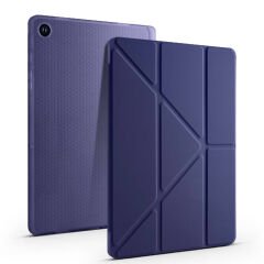 Samsung Galaxy Tab A9 Kılıf Tri Folding Kalem Bölmeli Standlı Kılıf Mavi