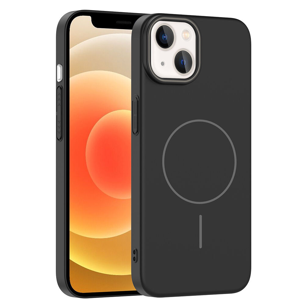 iPhone 14 Kılıf Kablosuz Şarj Özellikli Ruby Silikon Kapak Siyah
