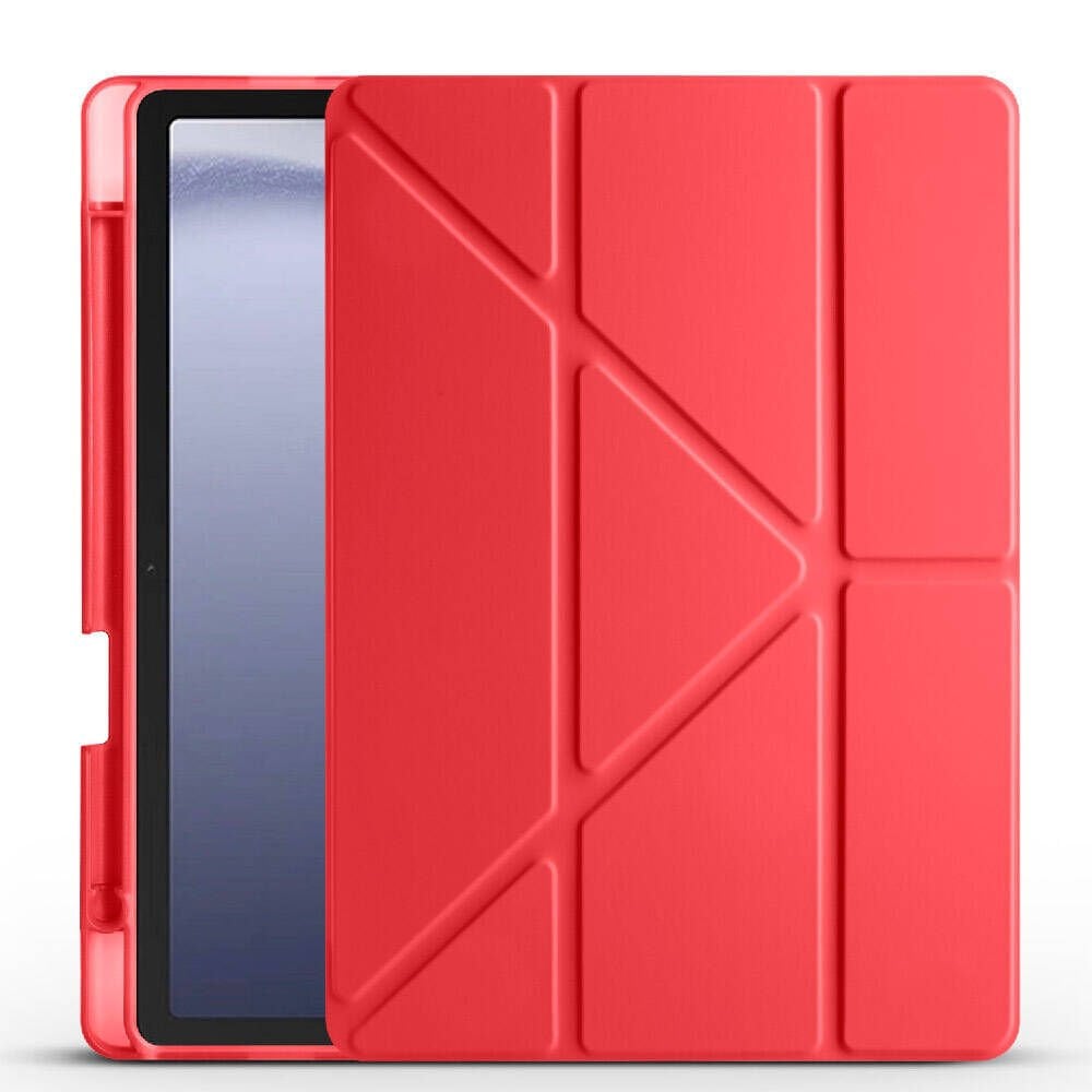 Samsung Galaxy Tab A9 Kılıf Tri Folding Kalem Bölmeli Standlı Kılıf Kırmızı