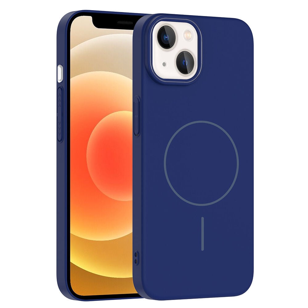 iPhone 14 Kılıf Kablosuz Şarj Özellikli Ruby Silikon Kapak Lacivert