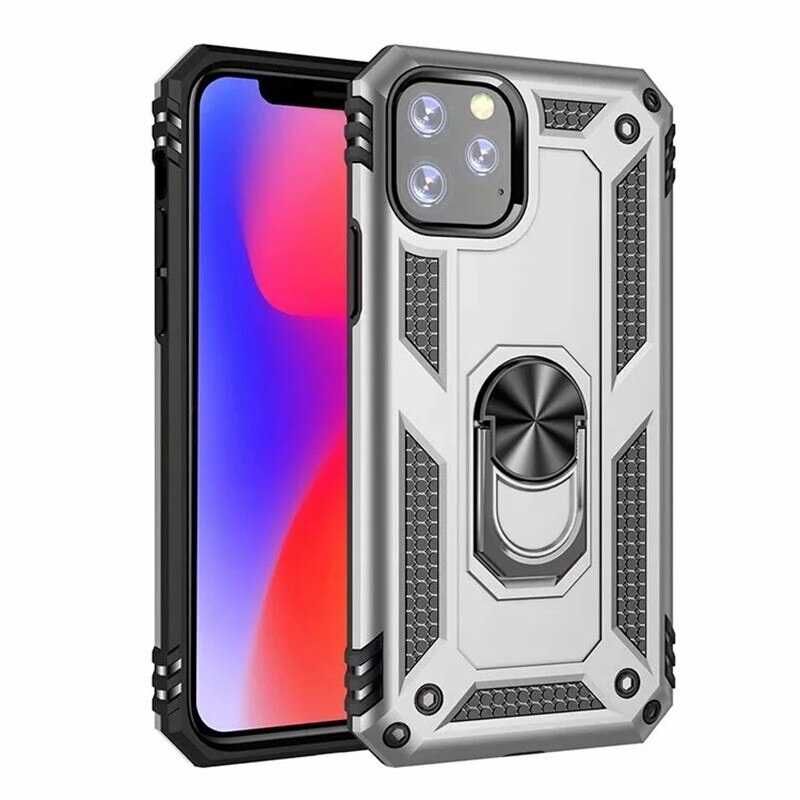 iPhone 11 Pro Kılıf Vega Tank Sert Yüzüklü Standlı Zırh Koruma Kapak Gri
