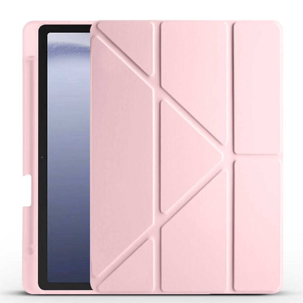 Samsung Galaxy Tab A9 Kılıf Tri Folding Kalem Bölmeli Standlı Kılıf Rose Gold