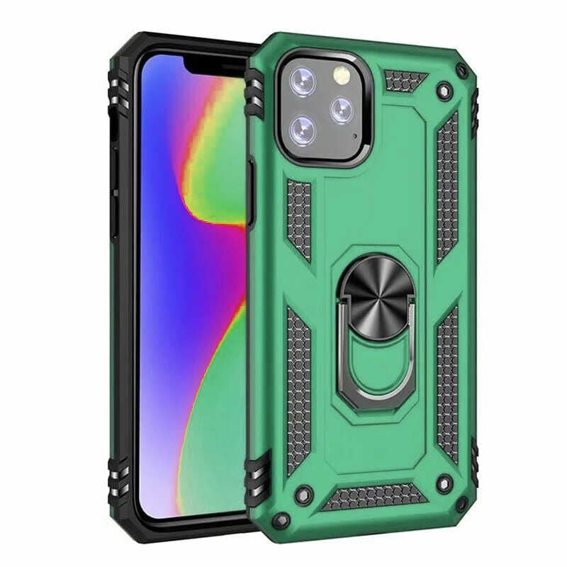iPhone 11 Pro Kılıf Vega Tank Sert Yüzüklü Standlı Zırh Koruma Kapak Yeşil