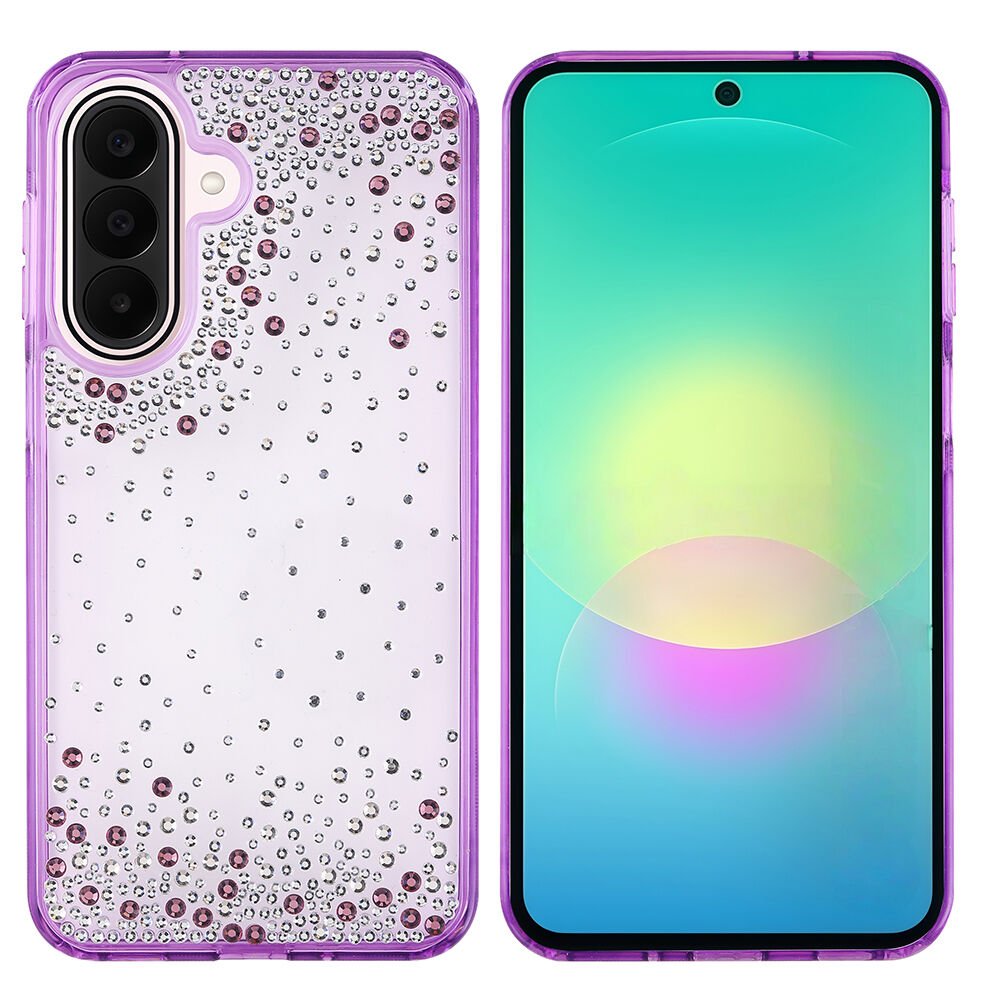 Samsung Galaxy A27 Kılıf Airbag Tasarımlı Damla Taşlı Şeffaf Pera Silikon Kapak Mor