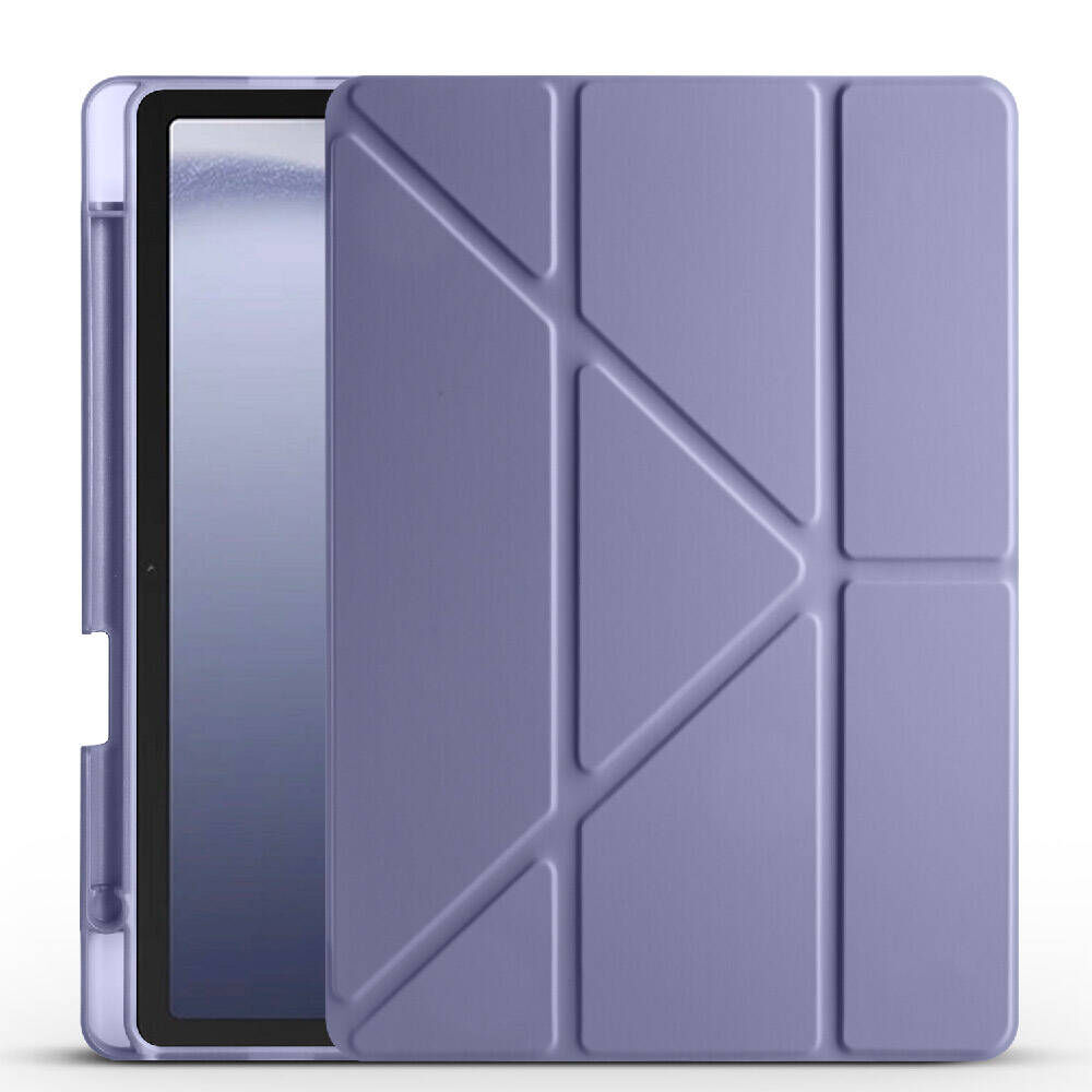 Samsung Galaxy Tab A9 Kılıf Tri Folding Kalem Bölmeli Standlı Kılıf Mor