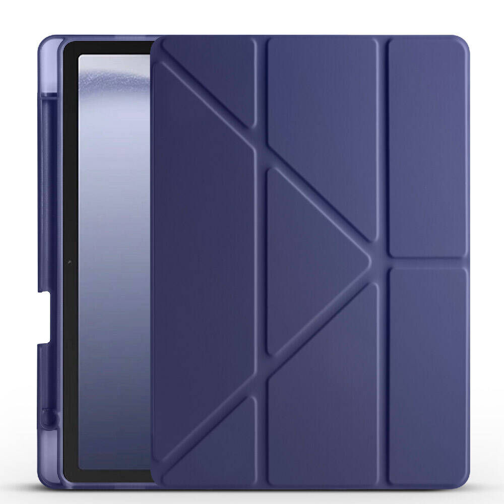 Samsung Galaxy Tab A9 Kılıf Tri Folding Kalem Bölmeli Standlı Kılıf Lacivert