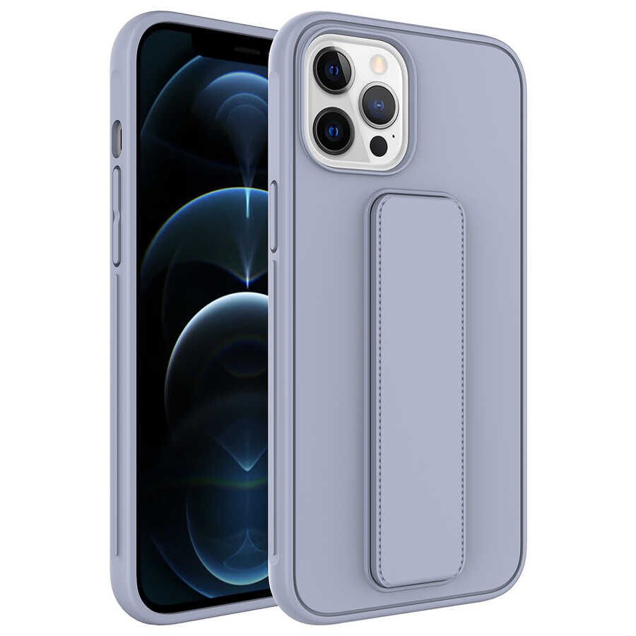 iPhone 12 Pro Kılıf Qstand Kapak Gri