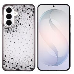 Samsung Galaxy S26 Kılıf Airbag Tasarımlı Damla Taşlı Şeffaf Pera Silikon Kapak Siyah