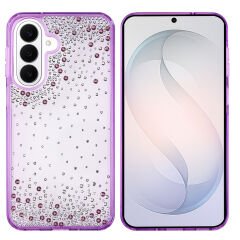 Samsung Galaxy S26 Kılıf Airbag Tasarımlı Damla Taşlı Şeffaf Pera Silikon Kapak Mor