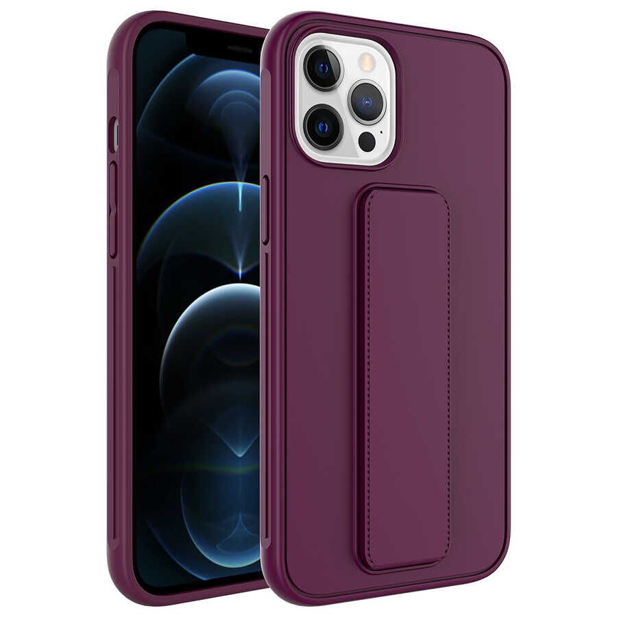 iPhone 12 Pro Kılıf Qstand Kapak Mürdüm