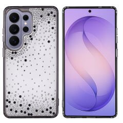 Samsung Galaxy S26 Ultra Kılıf Airbag Tasarımlı Damla Taşlı Şeffaf Pera Silikon Kapak Siyah