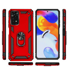 Xiaomi Redmi Note 11 Pro 5G Kılıf Vega Tank Sert Yüzüklü Standlı Zırh Koruma Kapak Siyah