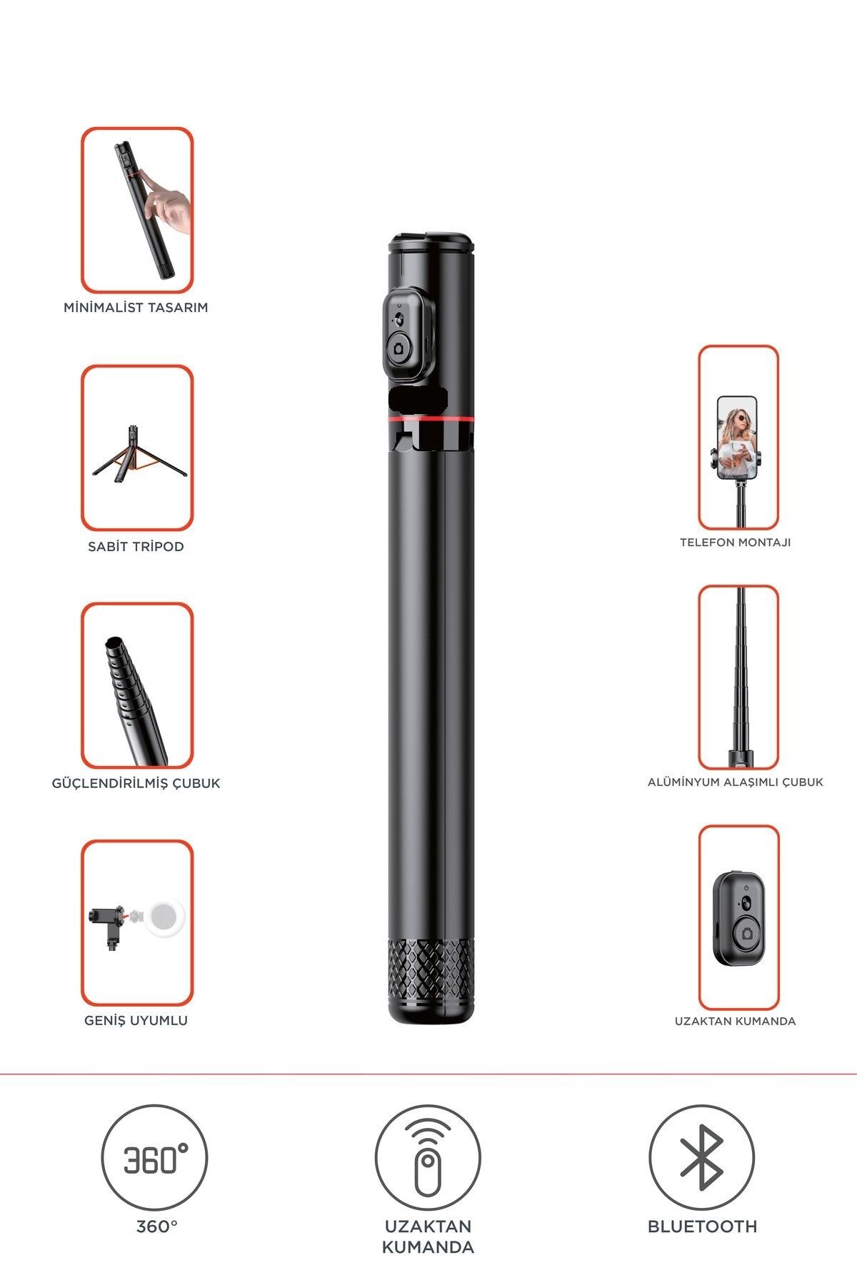 C10 Çok Amaçlı Tripod Kumandalı Selfie Çubuğu 183 Cm Siyah