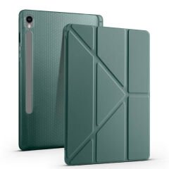 Samsung Galaxy Tab S9 FE Kılıf Tri Folding Kalem Bölmeli Standlı Kılıf Rose Gold