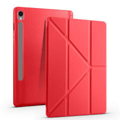Samsung Galaxy Tab S9 FE Kılıf Tri Folding Kalem Bölmeli Standlı Kılıf Rose Gold
