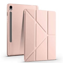Samsung Galaxy Tab S9 FE Kılıf Tri Folding Kalem Bölmeli Standlı Kılıf Rose Gold