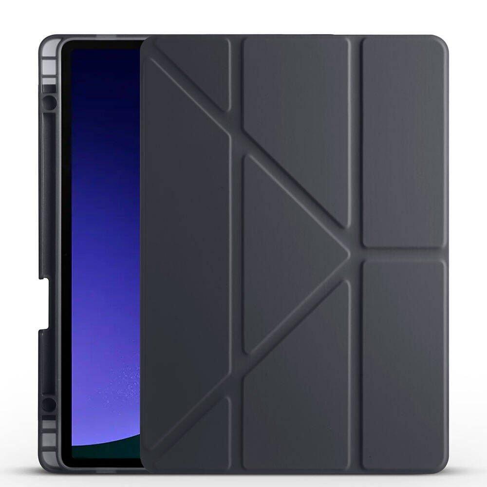 Samsung Galaxy Tab S9 FE Kılıf Tri Folding Kalem Bölmeli Standlı Kılıf Siyah