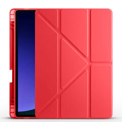 Samsung Galaxy Tab S9 FE Kılıf Tri Folding Kalem Bölmeli Standlı Kılıf Kırmızı