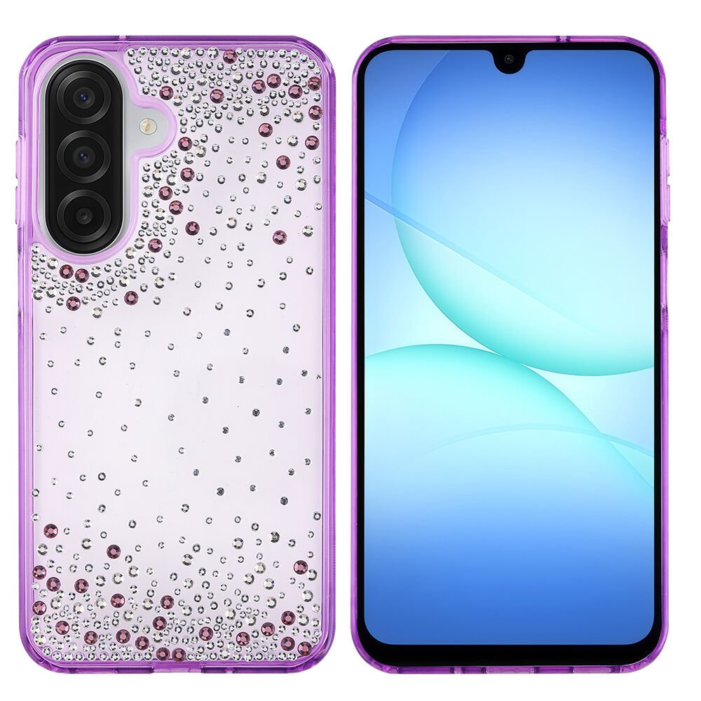 Samsung Galaxy A17 Kılıf Airbag Tasarımlı Damla Taşlı Şeffaf  Pera Silikon Kapak Mor