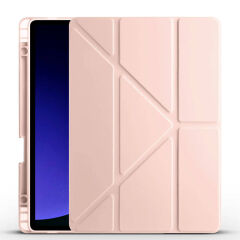 Samsung Galaxy Tab S9 FE Kılıf Tri Folding Kalem Bölmeli Standlı Kılıf Rose Gold