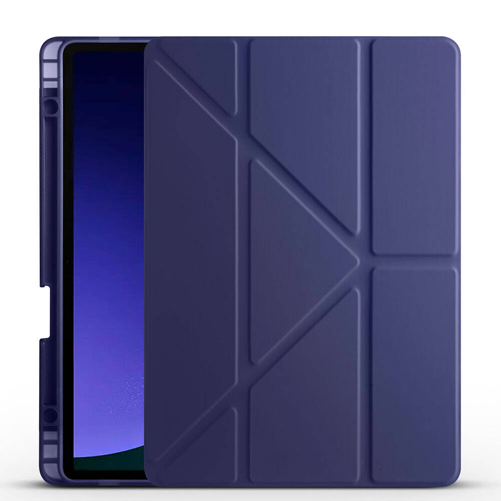 Samsung Galaxy Tab S9 FE Kılıf Tri Folding Kalem Bölmeli Standlı Kılıf Lacivert