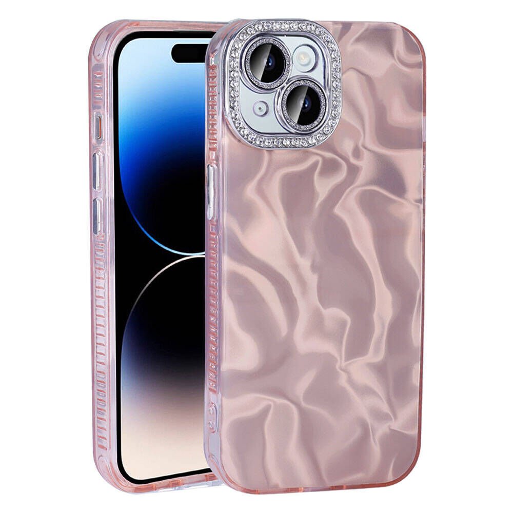 iPhone 15 Kılıf Airbagli Parlak Taş Detay Tasarımlı Esila Kapak Pembe