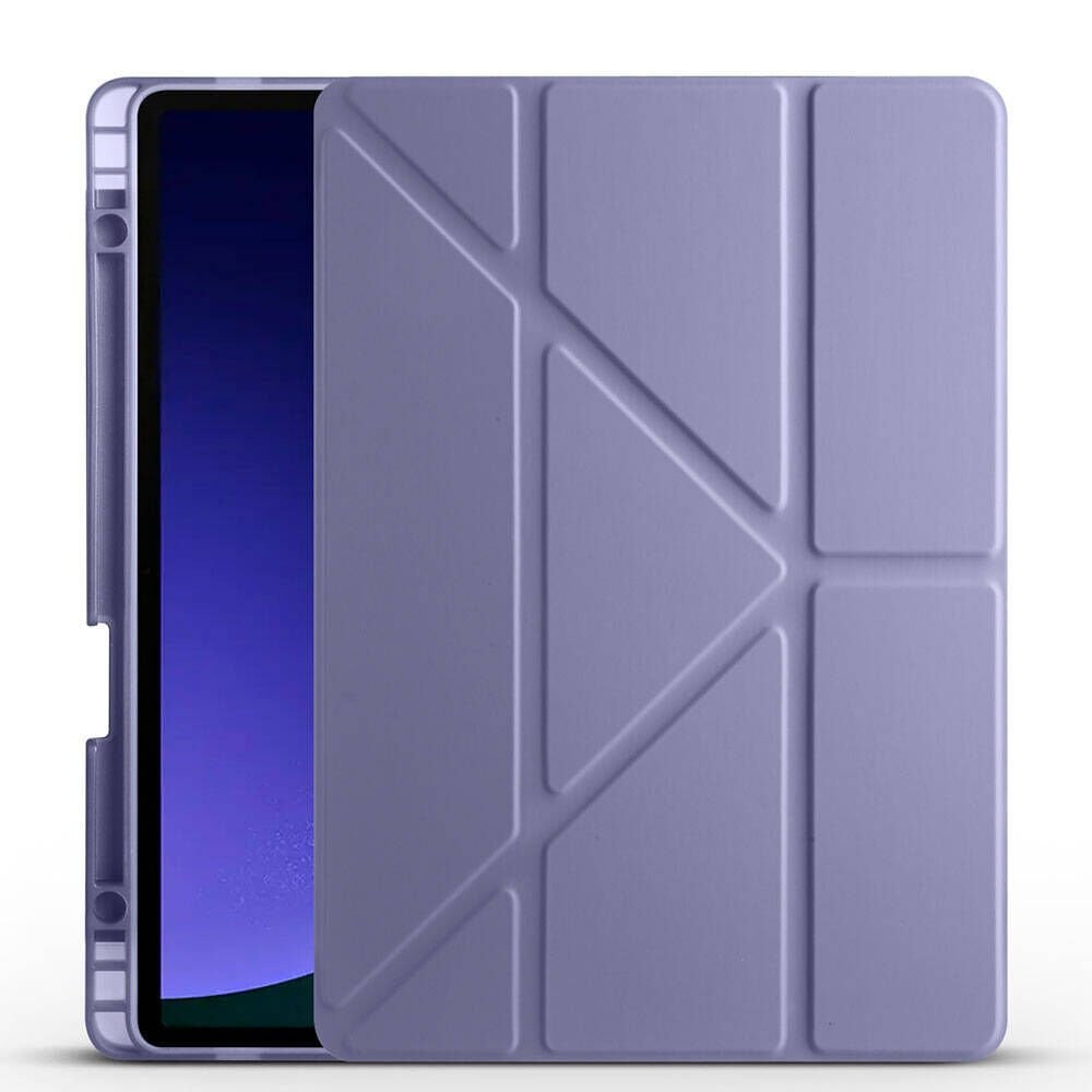 Samsung Galaxy Tab S9 FE Kılıf Tri Folding Kalem Bölmeli Standlı Kılıf Mor