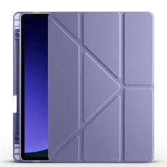 Samsung Galaxy Tab S9 FE Kılıf Tri Folding Kalem Bölmeli Standlı Kılıf Mor