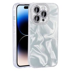 iPhone 14 Pro Max Kılıf Airbagli Parlak Taş Detay Tasarımlı Esila Kapak Beyaz