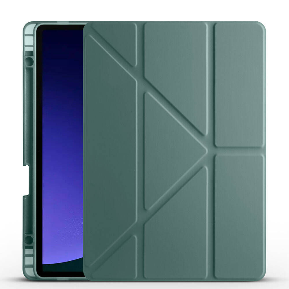 Samsung Galaxy Tab S9 FE Kılıf Tri Folding Kalem Bölmeli Standlı Kılıf Koyu Yeşil