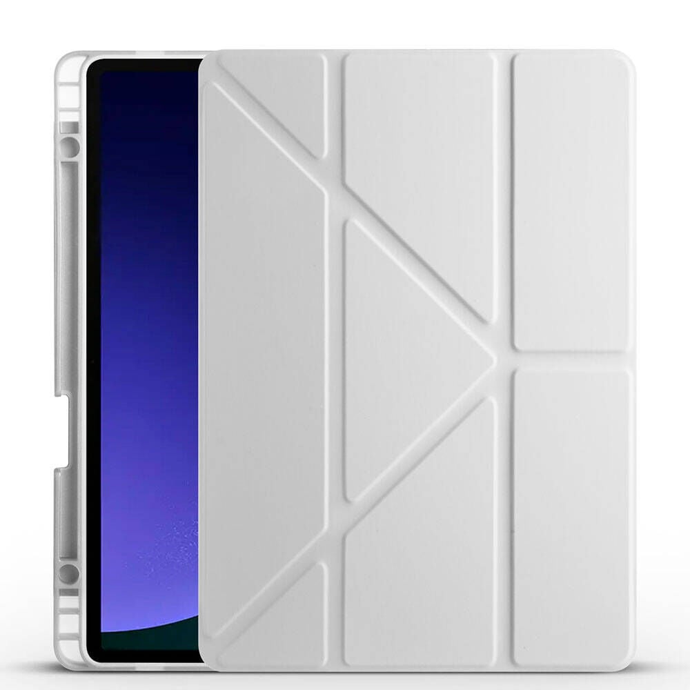 Samsung Galaxy Tab S9 FE Kılıf Tri Folding Kalem Bölmeli Standlı Kılıf Gri