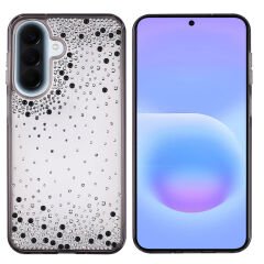 Samsung Galaxy A37 Kılıf Airbag Tasarımlı Damla Taşlı Şeffaf Pera Silikon Kapak Siyah
