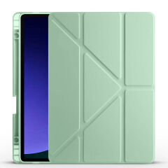 Samsung Galaxy Tab S9 FE Kılıf Tri Folding Kalem Bölmeli Standlı Kılıf Açık Yeşil