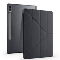 Samsung Galaxy Tab S9 FE Plus Kılıf Tri Folding Kalem Bölmeli Standlı Kılıf Gri