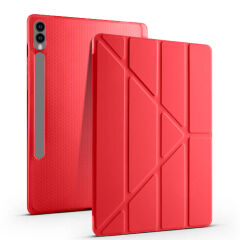 Samsung Galaxy Tab S9 FE Plus Kılıf Tri Folding Kalem Bölmeli Standlı Kılıf Gri