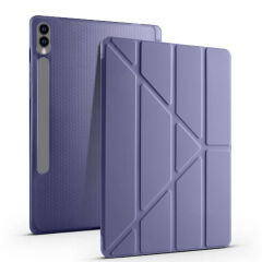 Samsung Galaxy Tab S9 FE Plus Kılıf Tri Folding Kalem Bölmeli Standlı Kılıf Gri
