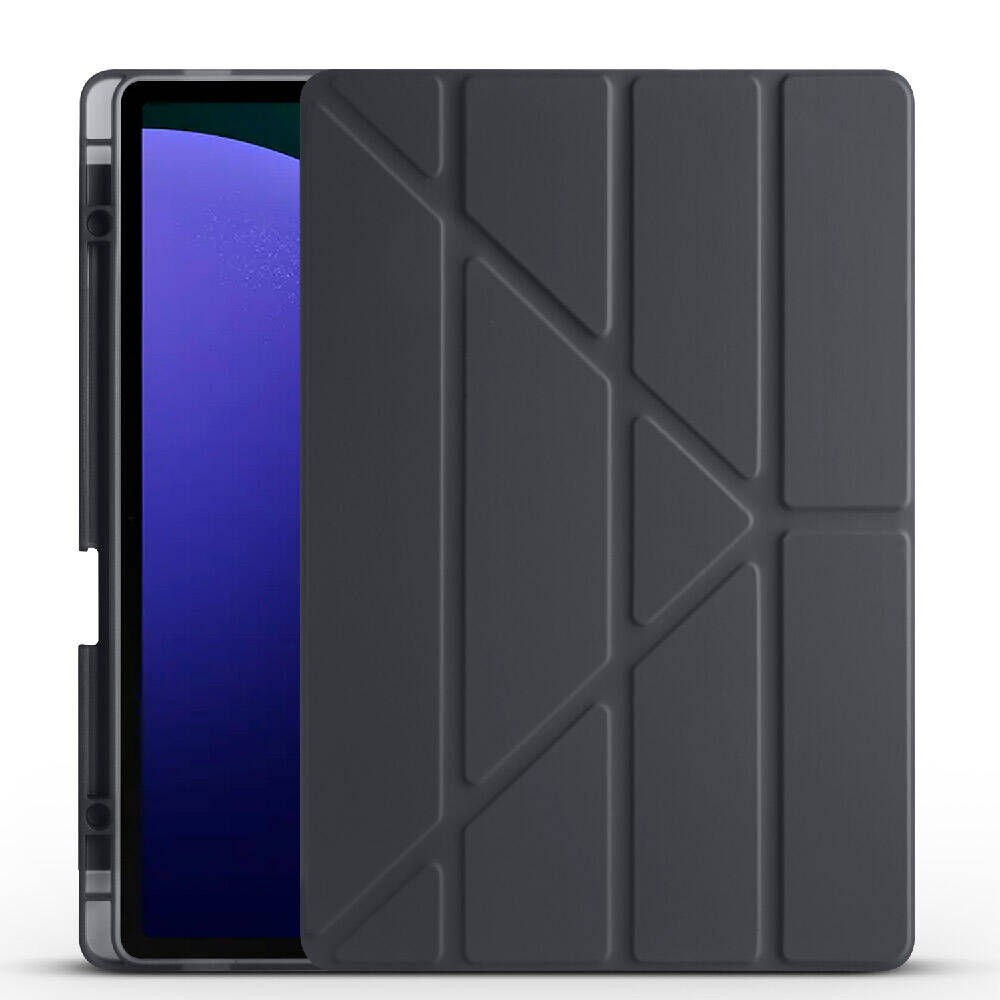 Samsung Galaxy Tab S9 FE Plus Kılıf Tri Folding Kalem Bölmeli Standlı Kılıf Siyah