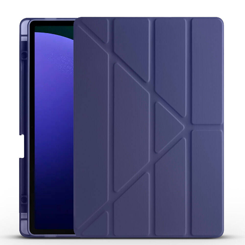Samsung Galaxy Tab S9 FE Plus Kılıf Tri Folding Kalem Bölmeli Standlı Kılıf Lacivert