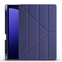 Samsung Galaxy Tab S9 FE Plus Kılıf Tri Folding Kalem Bölmeli Standlı Kılıf Lacivert