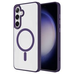 Samsung Galaxy S24 Plus Kılıf Magsafe Şarj Özellikli Krom Magsafe Silikon Kapak Pembe