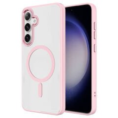Samsung Galaxy S24 Plus Kılıf Magsafe Şarj Özellikli Krom Magsafe Silikon Kapak Pembe