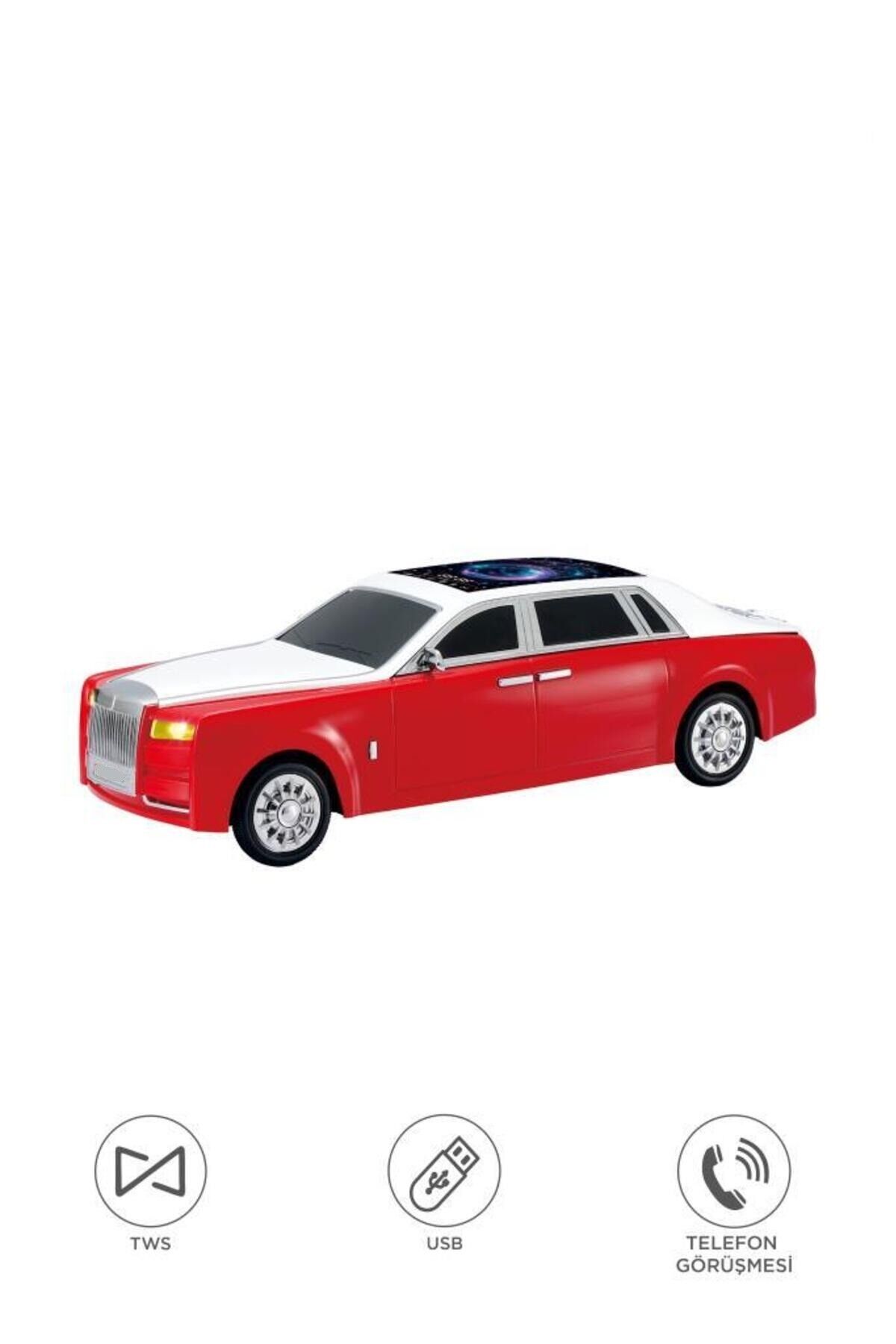 Bluetooth Hoparlör Rolls-Royce Görünümlü Araba Led Ekranlı 15W TWS FM USB Speaker D82 Kırmızı