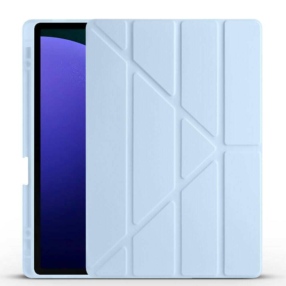 Samsung Galaxy Tab S9 FE Plus Kılıf Tri Folding Kalem Bölmeli Standlı Kılıf Mavi