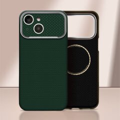 iPhone 13 Uyumlu İphone 17 Görünümlü M-Safe Şarj Özellikli Kılıf Premium Paris Zerre Sert PC Kapak Koyu Yeşil